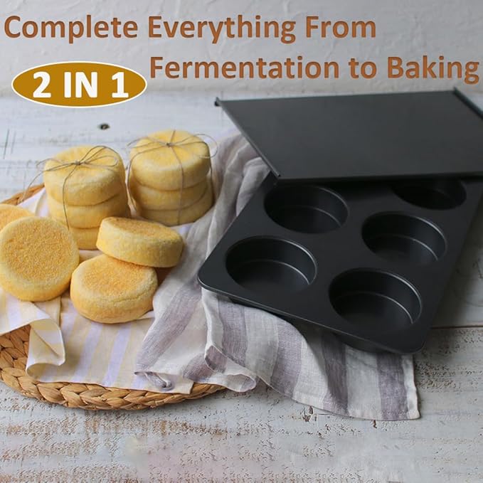 2 Pcs Muffin Top Pan with Lid, 3.6 Inch Non-Stick 6 Cup Straight Muffin Pan Cupcake Pan, Hamburger Bun Pan for Baking Egg Sandwich Frittata Cinnamon Roll
