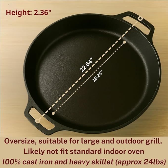 Large Cast Iron Skillet 20 Inch, Pre Seasoned Cast Iron Skillet for Cooking & Frying – XL Heavy Duty Pan with Dual Handles and Cleaner Scrubber – Ideal for Grill, Oven, Stove, Campfire Use