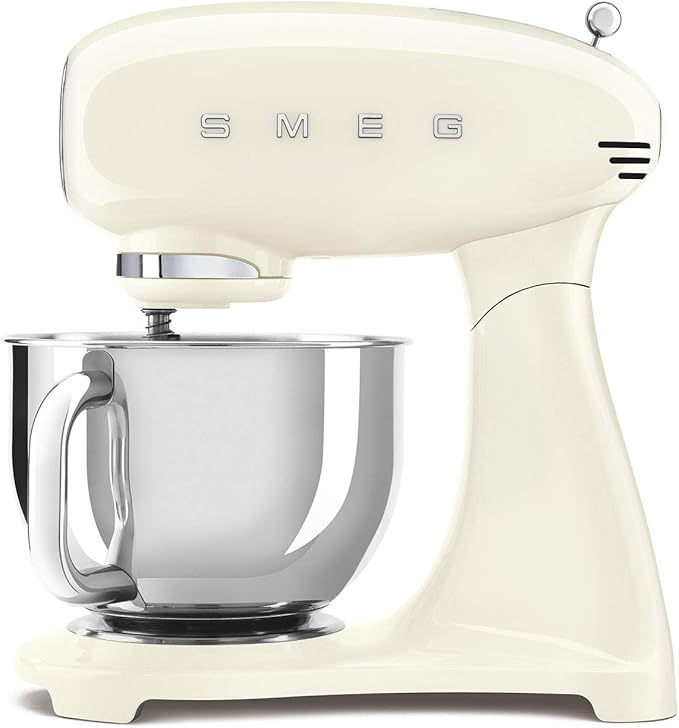 SMEG SMF03 Stand Mixer – 5 Qt Tilt-Head Mixer with Stainless Steel Bowl, 10 Speeds, Retro 50s Vintage Style – Cream
