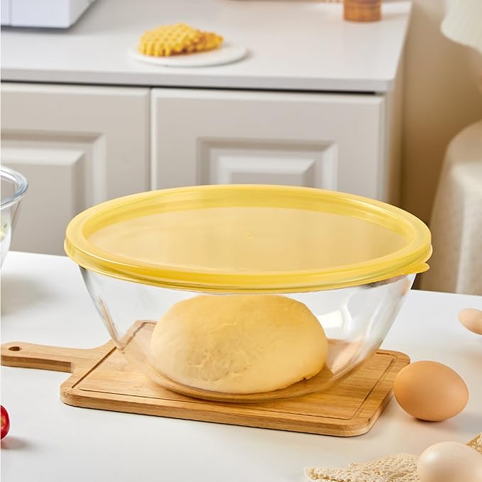 4.7QT Large Glass Mixing Bowl with Lid, Clear Glass Salad Cooking Bowls for Sourdough, Salad and Storage Prepping and Baking Food Storage Set