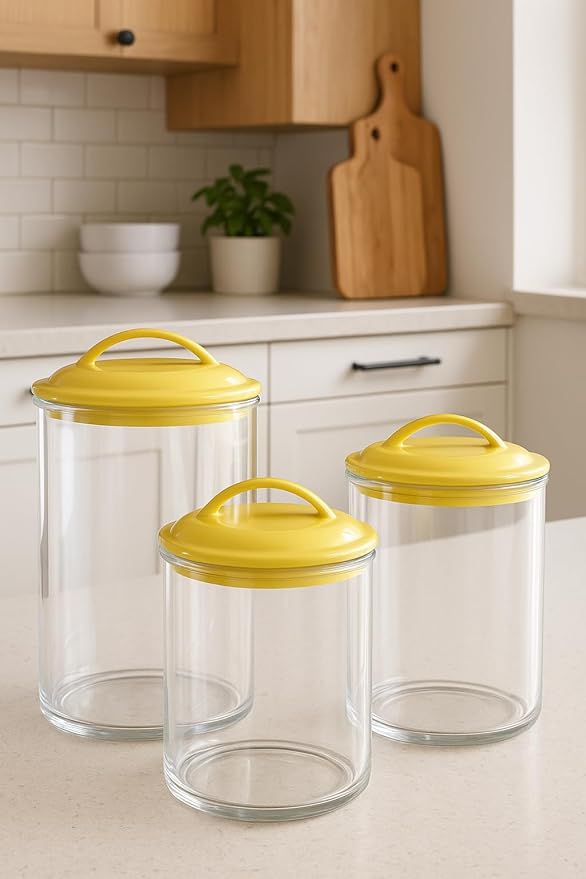 Reston Lloyd Food Storage Containers, BPA Free Airtight Canisters for Cereal, Pasta, Sugar, Coffee, Flour, Cookies, Loose Tea, for Kitchen Organization, Set of 3, Lime (Pack of 4)
