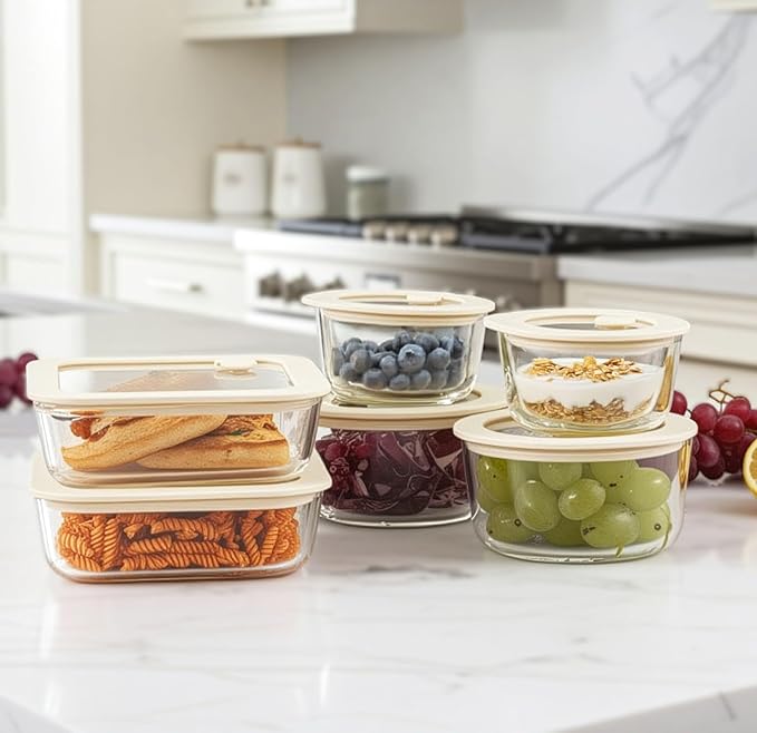 Urban Green Glass Food Container Set with Glass Lid, 4 Pack, Meal Prep Containers with Silicone Framed Airtight Lid, Leakproof, 100% Plastic Free,