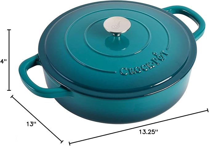 Crock-Pot Artisan Enameled Cast Iron Braiser W/Lid, 5 Quart, Teal Ombre