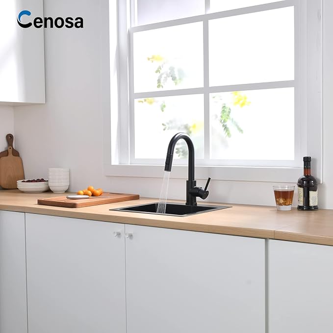 Modern Bar Sink Faucet for Kitchen Sink Single Handle with Pull Out Sprayer Hot and Cold Prep Sink Faucet Matte Black