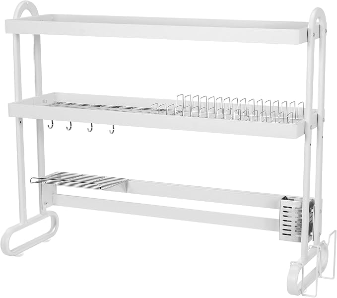 Kitchen Counter Dishrack with Utensil Holder Over Sink Dish Drying Rack Anti-Slip Thickened Sink Rack for Draining & Storing Dishes