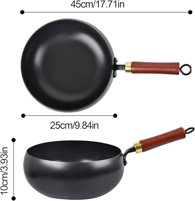 Suntuup Japanese Iron Pan, 9.45 Inch Hand-Forged Uncoated Irons Pan with Wooden Lid, Non-Stick Without Coating, Rust-Free Durable Thick Iron Pot for Gas, Electric Cookers, Induction