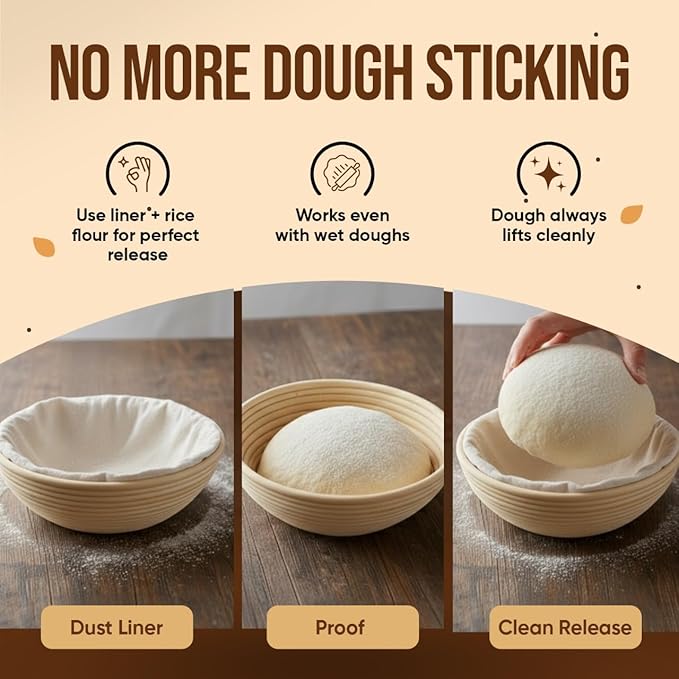 Banneton Bread Proofing Basket - Sourdough Bread Baking Supplies – Sourdough Starter Kit – Sourdough Proofing Basket Gift for Bakers - 2x Round Bread Baskets (9 Inch)