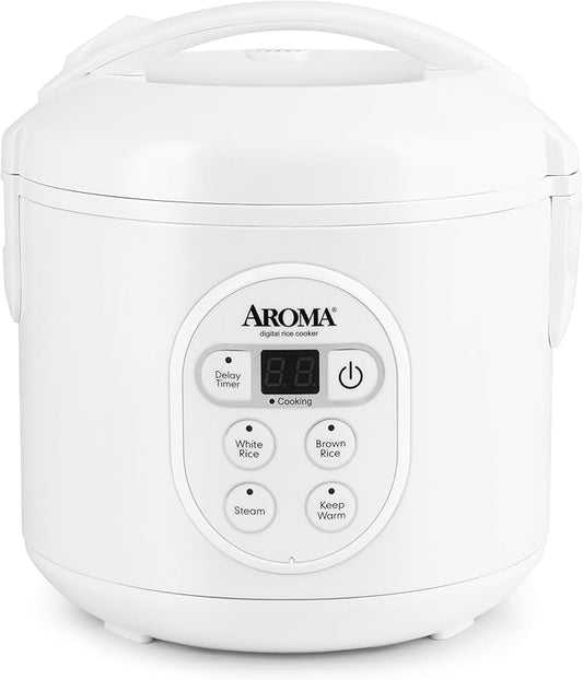 Aroma Housewares 8-Cup (Cooked) (4-Cup UNCOOKED) Digital Rice Cooker and Food Steamer (ARC-914D),White