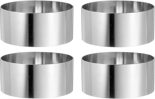 HARFINGTON 4PCS Round Cake Ring 4 x 2 Inch Seamless Stainless Steel Pastry Mousse Dessert Ring Mirror Coating for Baking Cooking Making Tool