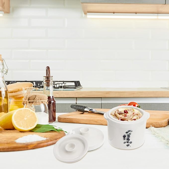 Zerodeko 1Set Ceramic Stew Pot with Lid, Small Steam Soup Bowl Steaming Cup for Home Kitchen Egg Custard Appetizer Bowl (13.50X13.00X13.00cm)