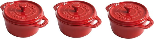 STAUB Ceramic Dutch Oven 3-piece Mini Round Cocotte, Cherry