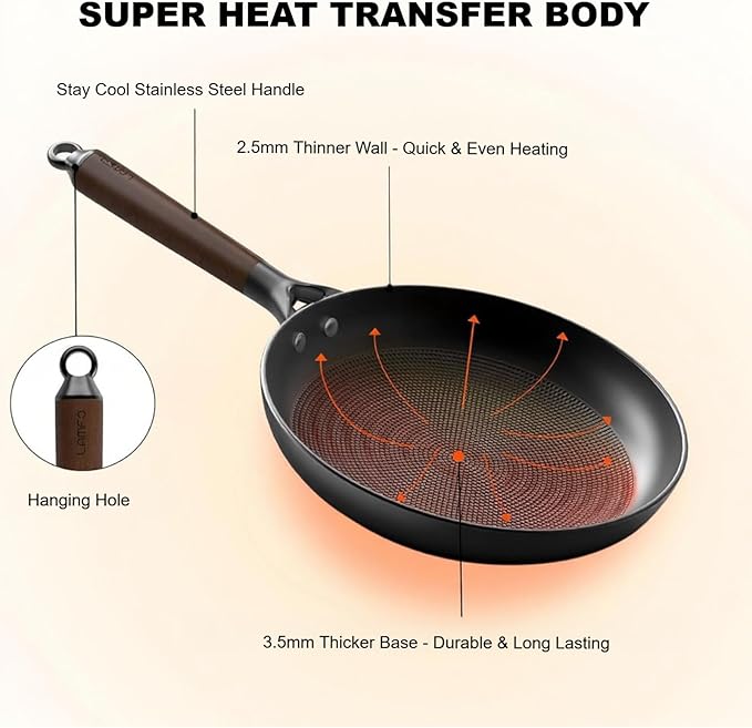 8" Cast Iron Skillets, Non Stick Frying Pan with Removable Handle, Oven & Dishwasher Safe Cooking Pan Compatible with All Stovetops for Women and Men