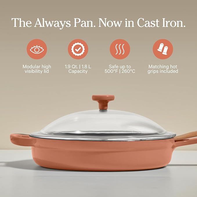 Our Place Cast Iron Always Pan | Premium Enameled, Toxin-Free Surface | 10-inch 8-in-1 Multifunctional Cookware System | Lid, Handle Covers | Heavy Duty Skillet | Oven & High Heat Safe | Spice