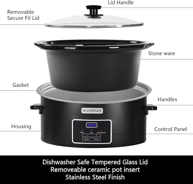 8 Quart Programmable Slow Cooker, Kitchen Appliances, Perfect Kitchen Small Appliance for Family Dinners, Black Stainless Steel