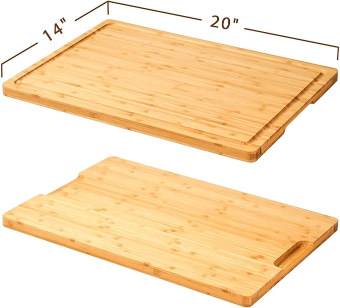 Allsum 20x14" Extra Large Bamboo Cutting Boards for Kitchen, XL Wood Charcuterie Boards Cheese Serving Tray with Side Handles and Juice Grooves, Solid Durable Reversible