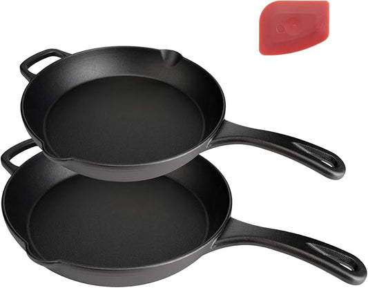 Cast Iron Skillet Set (10” + 12”) – Heavy-Duty Pre-Seasoned Cookware Set, Holiday Kitchen Essentials, Oven Safe Frying Pan Combo