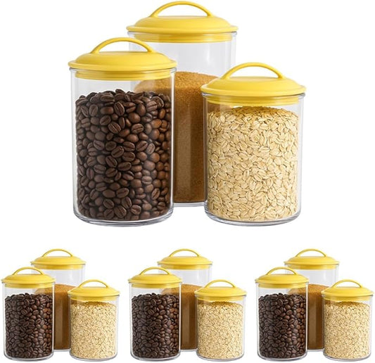 Reston Lloyd Food Storage Containers, BPA Free Airtight Canisters for Cereal, Pasta, Sugar, Coffee, Flour, Cookies, Loose Tea, for Kitchen Organization Set of 3 Lemon (Pack of 4)