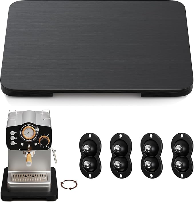GuanQiao 360° Rotation Appliance Slider for Coffee Maker & Heavy Kitchen Appliance, Bamboo Rolling Tray for kitchen Counter, Sliding Tray with Premium Wheels (Black, 13.9"× 9.4")