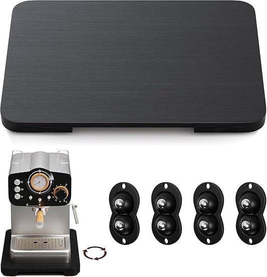 GuanQiao 360° Rotation Appliance Slider for Coffee Maker & Heavy Kitchen Appliance, Bamboo Rolling Tray for kitchen Counter, Sliding Tray with Premium Wheels (Black, 13.9"× 9.4")