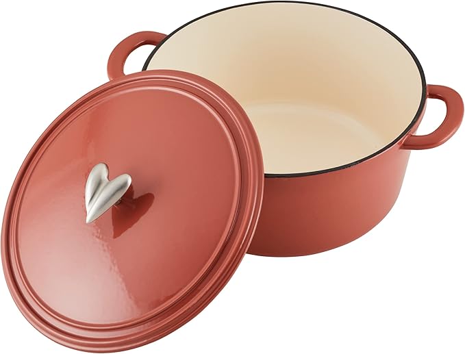Ayesha Curry Kitchenware Enameled Cast Iron Dutch Oven/Casserole Pot with Lid, 6 Quart, Redwood Red