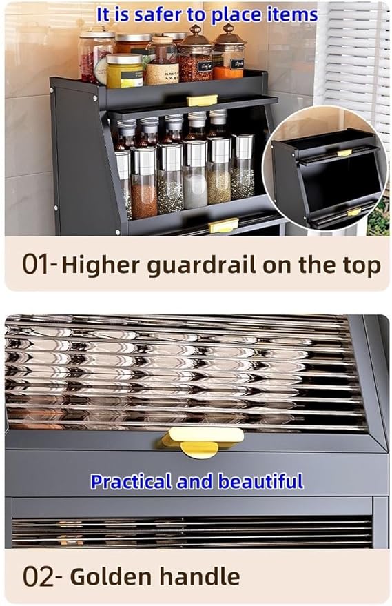 Modern Countertop Storage Cabinet with Acrylic Doors, Multi-Layer Metal Spice Organizer Rack with Knife Holder, Utensil Cage, Hooks, Compact Kitchen Dish Cabinet(White,16.1 X 8.5IN X 22.4IN)