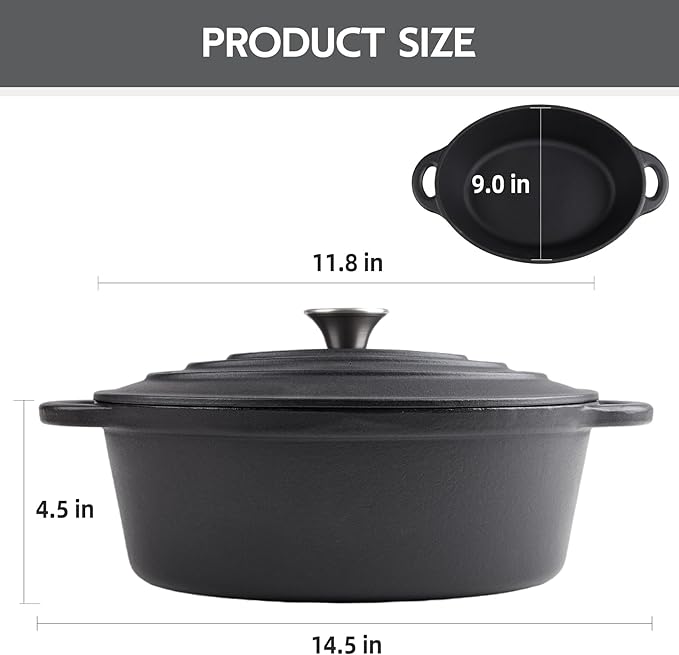 5.5 Quart Oval Cast Iron Dutch Oven Pot with Lid, Oven Safe up to 550° F & Dishwasher Safe, Sturdy Dutch Oven Cookware