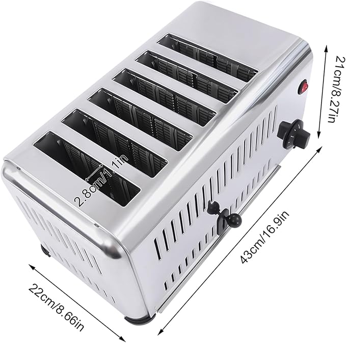 Commercial 6 Slice Toaster, Commercial Toaster Bread Baking Machine with 2 Modes & Timer Function, Stainless Steel Countertop Toasters 6 Slice for Home Kitchen Restaurant Bakery (1680W 110V)