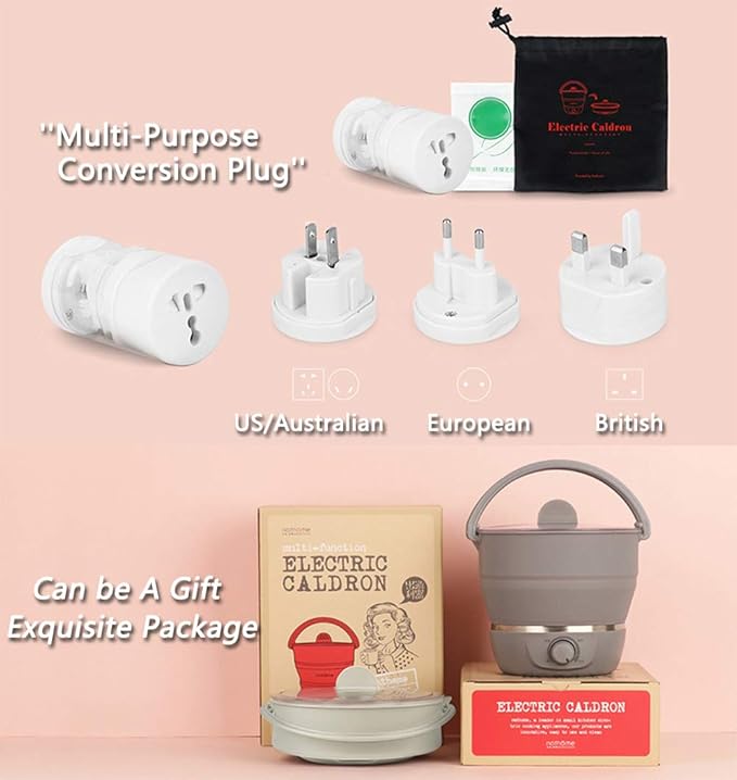 Drizzle Foldable Electric Cooker Travel Hot Pot - Dual Voltage 100V-240V Hot Pot Cooking - Food Grade Silicone Cookerware Boiling Water Steamer - Camping Office Hotel Noodle Porridge Soup Dorm