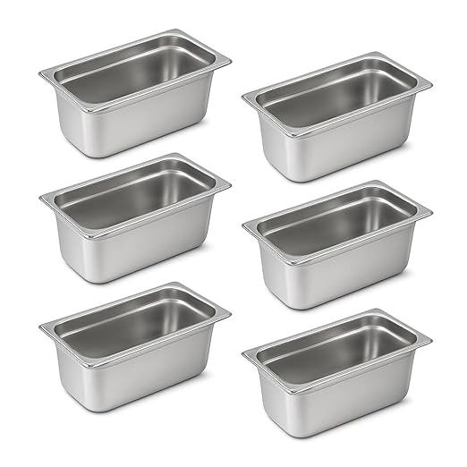 Aplancee 1/3 Hotel Pans 6 Inch Deep Stainless Steel Food Pan - Anti-Jam 6 Pack Steam Table Pan Set for Catering, Buffet Use, Kitchen Prep