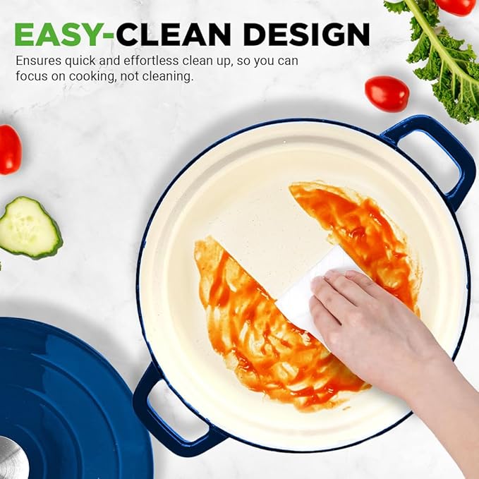 Nutrichef 6 Quart Electric Dutch Oven | 1500W 5-in-1 Enamel Coated Cast Iron Pot with Stainless Steel Lid | Precise Temperature Control | Includes 2 Silicone Pot Holders & Heat Resistant Pad | Blue