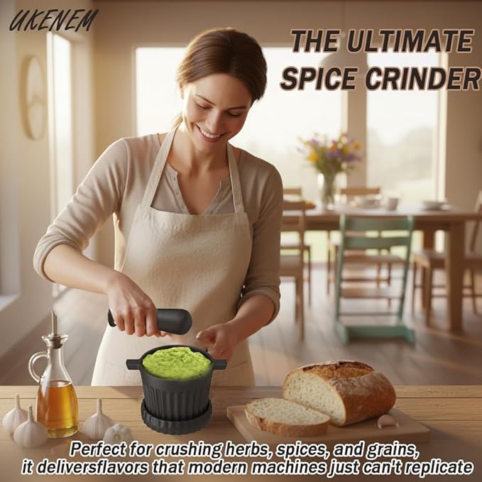 Wood Stove Steamer & Cast Iron Mortar Pestle Set Bundle - 2-in-1 Dual-Layer Humidifier with 3-Piece Grinder Kit for Steaming, Spices, Guacamole, Eco Home & Kitchen