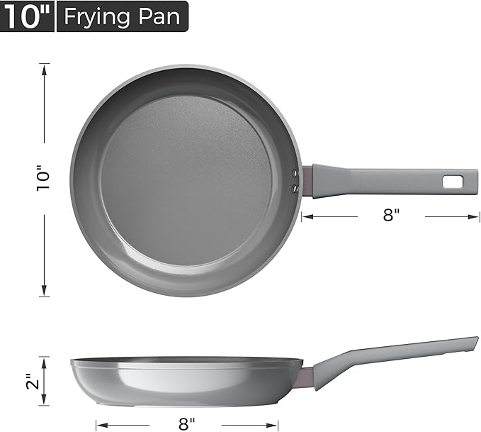 Sanho 10 Inch Frying Pan Nonstick, PFOS/PFOA/PTFE-Free Healthy Ceramic Coating, Induction Compatible Cookware for All Stovetops, Dishwasher Safe, Gray