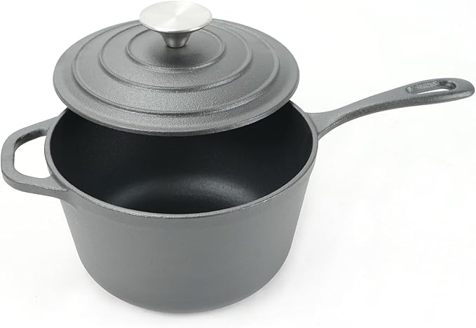 HAWOK 2 qt Cast Iron Mini Saucepan, 7 inch with Lid, Pre-seasoned