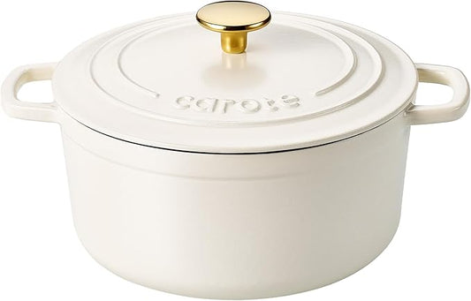 CAROTE 7QT Enameled Cast Iron Dutch Oven Pot with Lid, Heavy-Duty Dutch Ovens for Sourdough Bread Baking, Braising, Stews, Roasting, Healthy & Non-Toxic, Dual Handles, All Stovetop Compatible, Oven Safe up to 500° F, Cream White