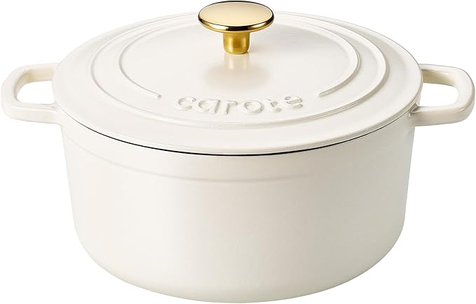 CAROTE Enameled Cast Iron Dutch Oven Pot with Lid, 4 QT Dutch Ovens, Heavy-Duty Cast Iron Pot for Sourdough Bread Baking, Braising, Stews, Roasting, Healthy & Non-Toxic, Dual Handles, All Stovetop Compatible, Oven Safe up to 500° F, Cream White