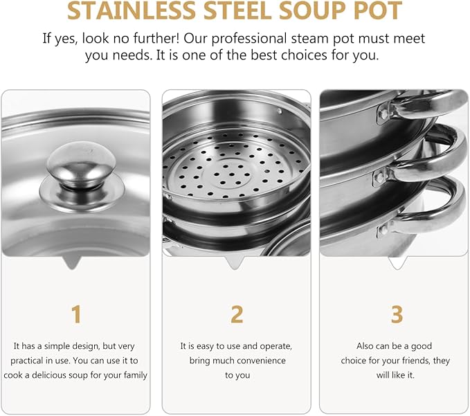 YARNOW 5 Tier Stainless Steel Steamer Pot 12.20 Inch Multifunctional Stockpot for Soup and Food Steaming Space Saving Kitchen Cookware for Family Use