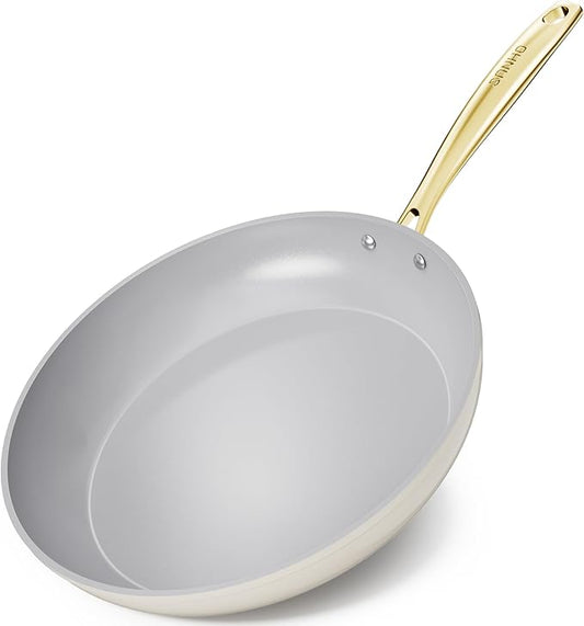 Sanho 12 Inch Nonstick Frying Pan, Diamond-Titanium Ceramic Coating PFAS/PFOA Free, Oven & Dishwasher Safe Skillet, Induction Compatible with Cool Touch PVD Handle