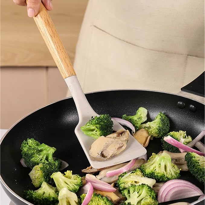19 Pieces Kitchen Utensils and Knife Set with Block, with 9 Piece Silicone Cooking Utensils Set 5 Piece Sharp Stainless Steel Chef Knives Scissors Whisk Tongs and Cutting Board (19 in 1) (Beige)