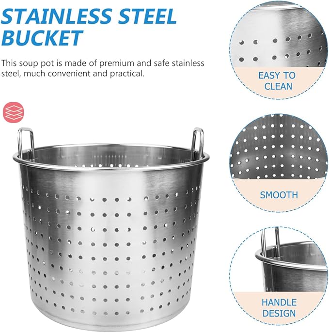 Hemoton Stainless Steel Steamer Basket for Pot, Large Deep Fryer Pot Strainer for Boiling, Frying Turkey, Crawfish, Insert Seafood Boil Basket for Home Restaurant Kitchen