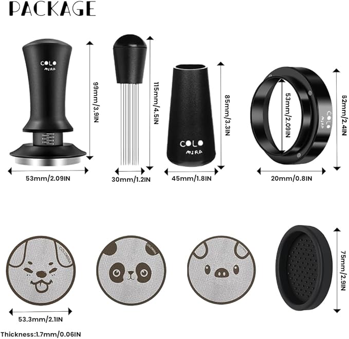 54mm Espresso Accessories Kit, Spring Loaded Calibrated Tamper, WDT Tool and Dosing Funnel, Espresso puck screen Set Fits Espresso Coffee Machines and 54mm Portafilters