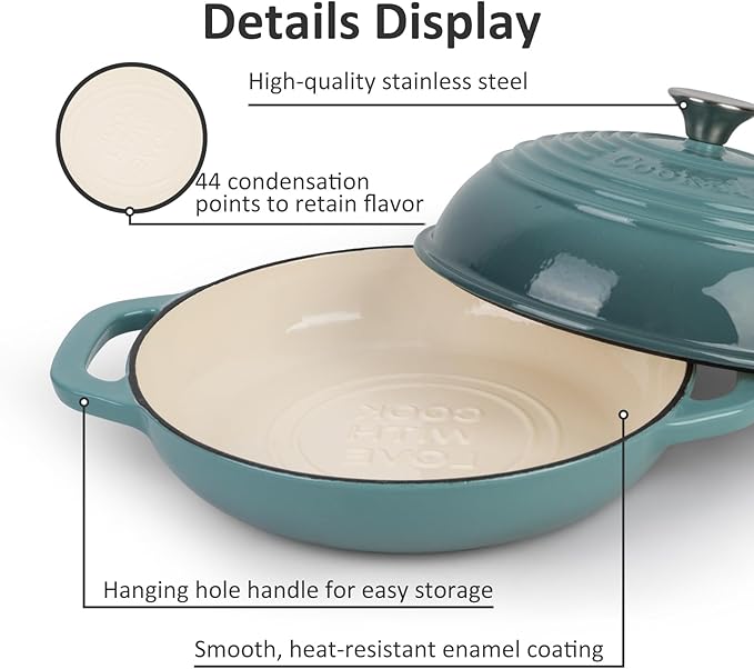 Premium Enameled Cast Iron Dutch Oven for Bread Baking | Non-Stick 5QT Oval Bread Oven with Lid | Perfect for Sourdough, Loaf, and Artisan Baking (Round Green, 5 QT)