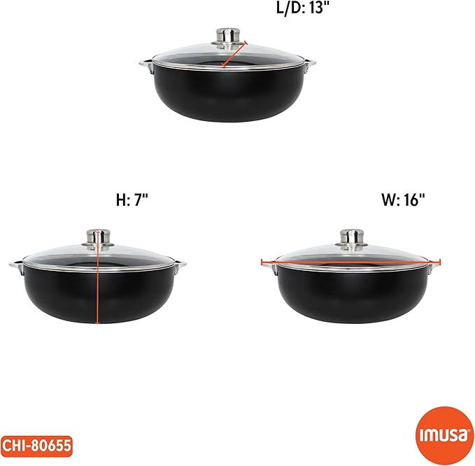 IMUSA 9.0qt Bistro-Cera Aluminum Speckled Black Ceramic Caldero with Glass Lid, Black