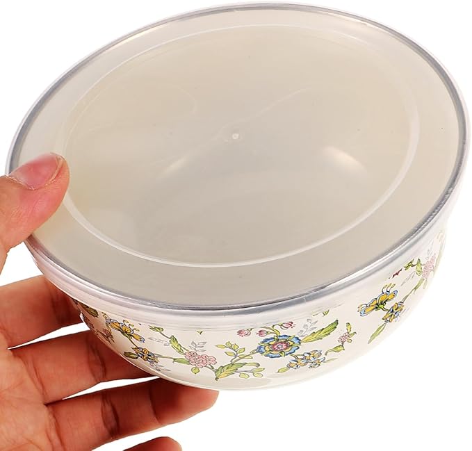 Cabilock 5pcs Enamel Bowls with Lids Mixing Bowls- Vintage Soup Bowl Storage Bowls Set Floral Design for Fruit Salad Pasta Dinner Kitchen
