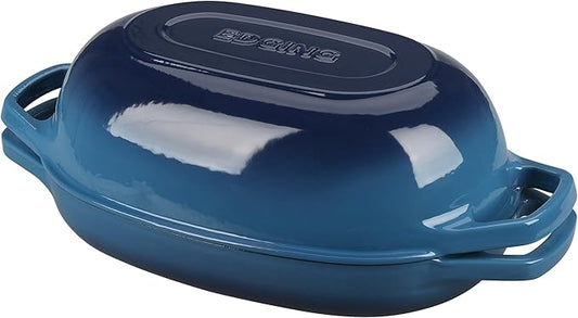 Enameled Cast Iron Oval Dutch Oven Pot with Lid, Dutch Oven for Sourdough Bread Baking, Oval Bread Pan, Bread Oven, Bread Dutch Oven, 5qt, Lake Blue
