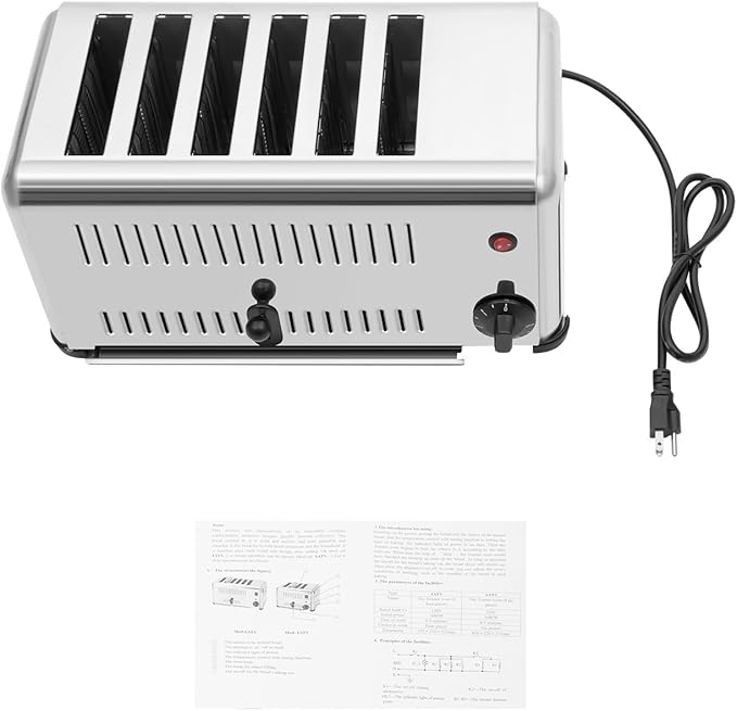 Commercial 6 Slice Toaster, Commercial Toaster Bread Baking Machine with 2 Modes & Timer Function, Stainless Steel Countertop Toasters 6 Slice for Home Kitchen Restaurant Bakery (1680W 110V)