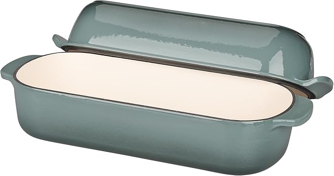 Enameled Cast Iron Loaf Pan with Lid, Bread pan, Dutch Oven Bread pan for Homemade Sourdough Bread Baking, 12.5x5.5 inch, 5qt, Slateblue