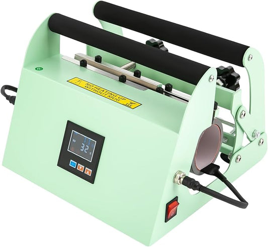Tumbler Heat Press Machine, 110V 40Oz Mug Press Sublimation Machine with Temp and Time Adjustable - Double Cup Mats for Ceramic Mugs, Glass Cans Car Cups (Light Green)