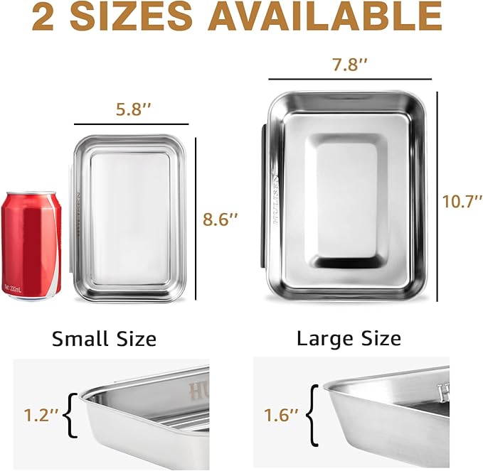 HULISEN Set of 3 Breading Pans, Stainless Steel Breading Set for Marinating Meat, Chicken, Fish, Food Prep Trays, Coating Trays Can Be Used to Baking Cake, Oven Safe