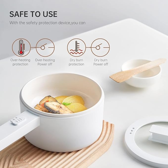 olakys. Electric Hot Pot,1.5L Mini Hot Pot, Ceramic Glaze Non-stick Portable Pot, Electric Pot for for Steak, Egg, Fried Rice, Oatmeal, Soup,Ramen with Dual Power Control, Electric Pot for Dorm