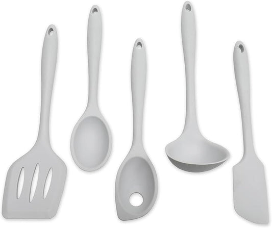 Chef Craft - Premium Silicone Kitchen Tools and Utensils Set, Non-Scratch, Withstands Temperatures up to 450°F, BPA-Free, 5 Piece Cooking Utensils Set, Gray